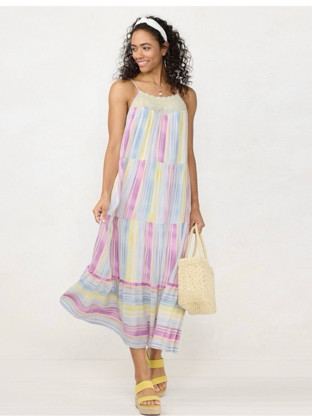 LC Lauren Conrad Pastel Stripe Tiered Maxi Dress - Pink, Yellow, Blue, Purple